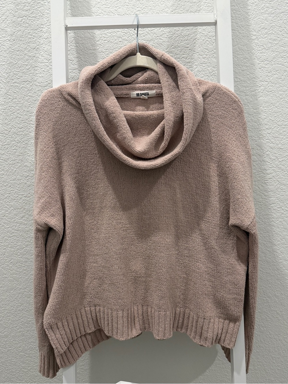 BB Dakota Taupe Chenille Cowl Neck Fall Sweater